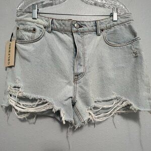 GRLFRND The Helena High Rise Cut Off Premium Denim Shorts Stressed Hem 31 NWT